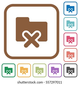Cancel folder simple icons in color rounded square frames on white background