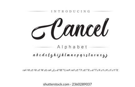 Cancel Font. Alphabet. Script. Typeface. Label .Vintage typeface. For labels and different type designs