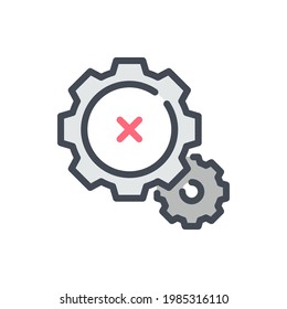 Cancel gear and cogwheel color line icon. Cancellation and rejection process vector outline colorful sign.