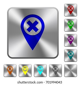 Cancel GPS map location engraved icons on rounded square glossy steel buttons