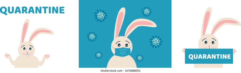 Cancel holiday Easter. Quarantine coronavirus 2019-nCoV. Easter bunny in medical mask. Quarantine School Closure