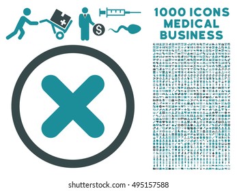 Cancel icon with 1000 medical commerce soft blue vector pictograms. Clipart style is flat bicolor symbols, white background.