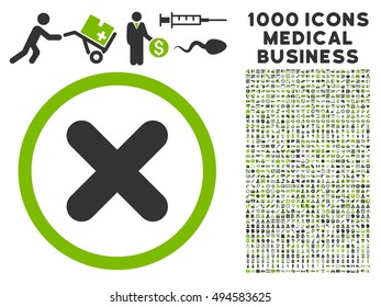Cancel icon with 1000 medical commercial eco green and gray vector design elements. Collection style is flat bicolor symbols, white background.