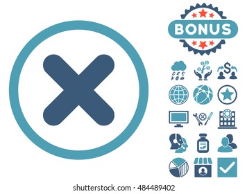 Cancel icon with bonus images. Vector illustration style is flat iconic bicolor symbols, cyan and blue colors, white background.