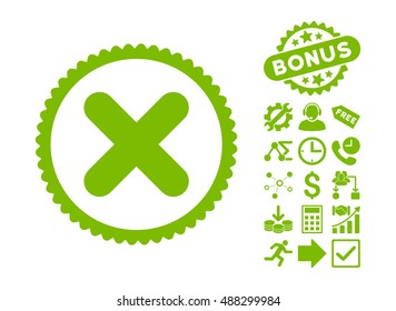 Cancel icon with bonus images. Vector illustration style is flat iconic symbols, eco green color, white background.