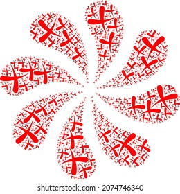 Cancel icon curl motion turbine salute composition. Rotation curl combined using scattered cancel icons.