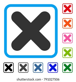 Cancel icon. Flat grey pictogram symbol in a blue rounded rectangle. Black, gray, green, blue, red, orange color versions of Cancel vector. Designed for web and software interfaces.