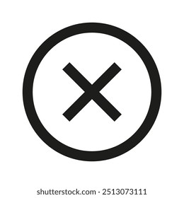 Cancel icon illustration. Black circle with X symbol. Bold minimalist design. Simple graphic shape.