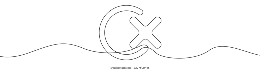 Cancelar el vector de dibujo continuo de la línea de icono. Una línea Cruz en un fondo vectorial de icono circular. Cruzar en un icono de círculo. contorno continuo de una cruz en un icono de círculo.