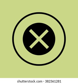 Cancel icon , on green background, circle border, dark outline