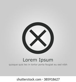 Cancel icon, on grey background, dark outline, example text