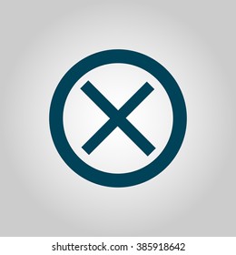 Cancel icon, on grey background, blue outline, large size symbol