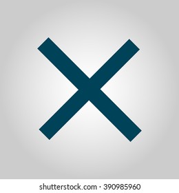 Cancel icon, on grey background, blue outline, large size symbol