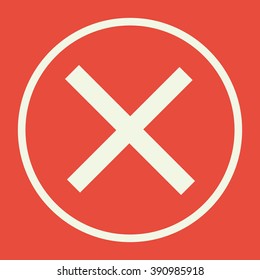Cancel icon, on red background, white circle border, white outline