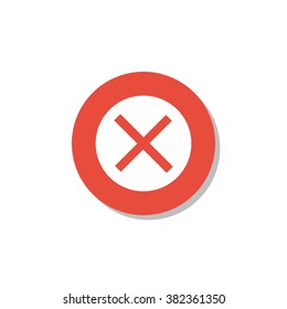 Cancel icon , on white background, red circle border, white outline