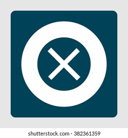 Cancel icon , on white circle background surrounded by blue