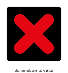 Cancel icon from Primitive Buttons OverColor Set. This rounded square flat button is drawn with intensive red and black colors on a white background.