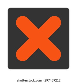 Cancel icon from Primitive Buttons OverColor Set. This rounded square flat button is drawn with orange and gray colors on a white background.