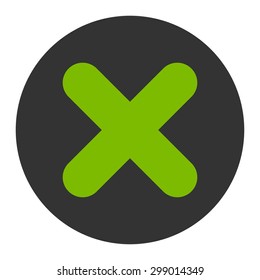 Cancel icon from Primitive Round Buttons OverColor Set. This round flat button is drawn with eco green and gray colors on a white background.