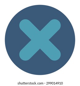 Cancel icon from Primitive Round Buttons OverColor Set. This round flat button is drawn with cyan and blue colors on a white background.