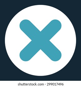 Cancel icon from Primitive Round Buttons OverColor Set. This round flat button is drawn with blue and white colors on a dark blue background.