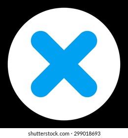 Cancel icon from Primitive Round Buttons OverColor Set. This round flat button is drawn with blue and white colors on a black background.