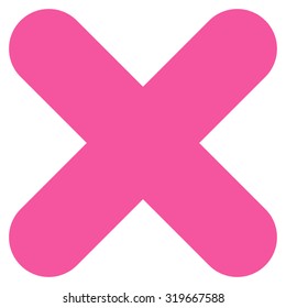 Cancel icon from Primitive Set. This isolated flat symbol is drawn with pink color on a white background, angles are rounded.