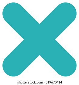 Cancel icon from Primitive Set. This isolated flat symbol is drawn with cyan color on a white background, angles are rounded.