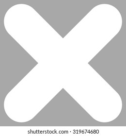 Cancel icon from Primitive Set. This isolated flat symbol is drawn with white color on a silver background, angles are rounded.