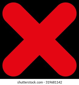 Cancel icon from Primitive Set. This isolated flat symbol is drawn with red color on a black background, angles are rounded.