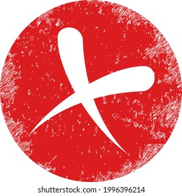 Cancel icon with scratched effect. Isolated vector cancel icon image with scratched rubber texture on a white background.