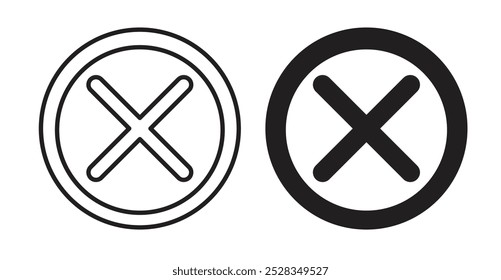 Cancel icons. Vector set in filled and line style.