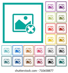 Cancel image operations flat color icons with quadrant frames on white background