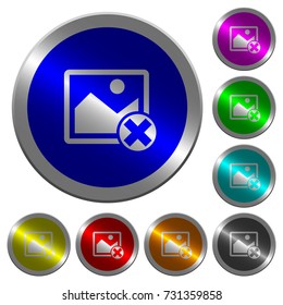 Cancel image operations icons on round luminous coin-like color steel buttons