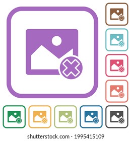 Cancel image operations simple icons in color rounded square frames on white background