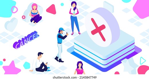 Cancelar icono de diseño isométrico. Ilustración web de vectores. 3.ª colorida concepción