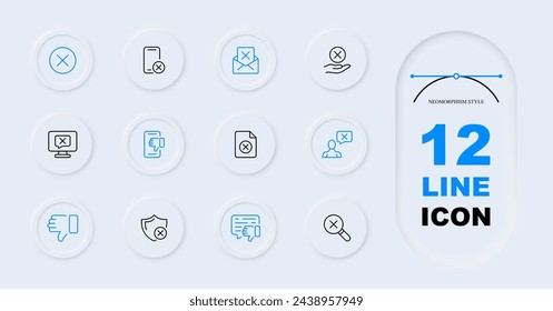 Cancel line icon set. Cross, mail, smartphone, monitor, password, verification. Neomorphism style. Vector line icon for Business