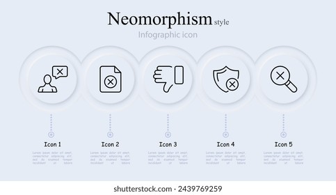 Cancel line icon set. Cross, shield, thumbs down, search, mail, smartphone, monitor, password, verification. Neomorphism style. Vector line icon for Business