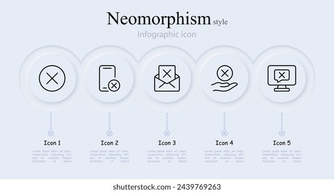 Cancel line icon set. Cross, mail, smartphone, monitor, password, verification. Neomorphism style. Vector line icon for Business