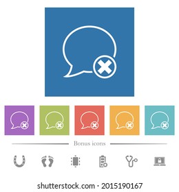 Cancel message outline flat white icons in square backgrounds. 6 bonus icons included.