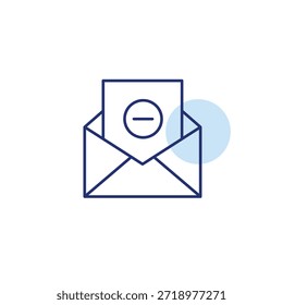Cancelar el envío de mensajes, eliminar cartas. Signo menos. Icono de Vector de trazo perfecto y editable