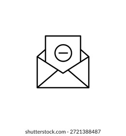 Cancelar el envío de mensajes, eliminar cartas. Signo menos. Icono de Vector de trazo perfecto y editable