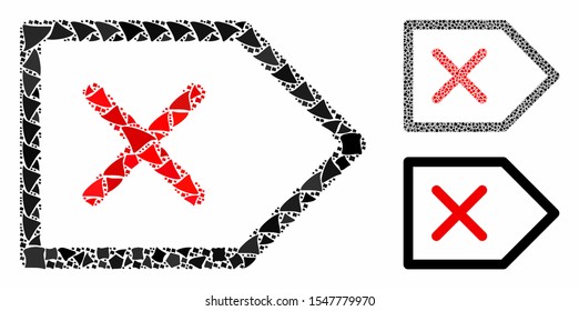 Cancel mosaic of abrupt parts in variable sizes and color tinges, based on Cancel icon. Vector trembly elements are combined into mosaic. Cancel icons collage with dotted pattern.