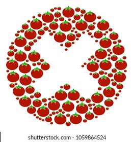 Cancel mosaic of tomato in various sizes. Vector tomato items are combined into cancel illustration. Natural vector illustration.
