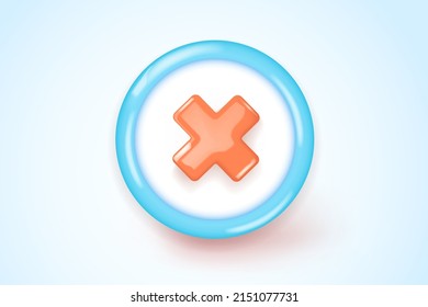 Cancel, no 3d render icon, vector realistic illustration