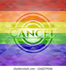 Cancel on mosaic background with the colors of the LGBT flag