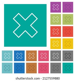 Cancel outline multi colored flat icons on plain square backgrounds. Included white and darker icon variations for hover or active effects.