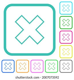 Cancelar el contorno de iconos planos de color intenso en bordes curvados sobre fondo blanco