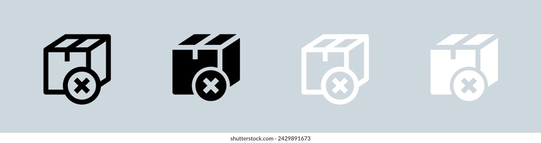 Cancel package icon set in black and white. Delivery signs vector illustration.