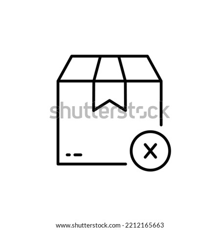 Cancel Parcel Box Order Line Icon. Delete Wrong Package Cross Linear Pictogram. Cancellation Delivery Outline Icon. Reject Purchase in Cardboard Box. Editable Stroke. Isolated Vector Illustration.